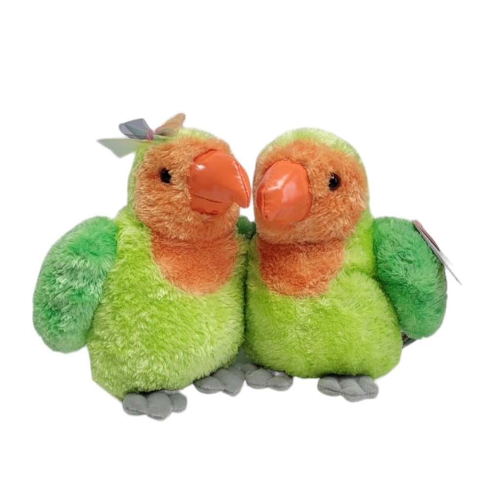 Aurora Green Plush Lovebirds with Chirping Sound